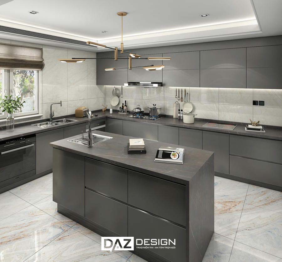 Tủ Bếp MDF An Cường Có Bàn Đảo
